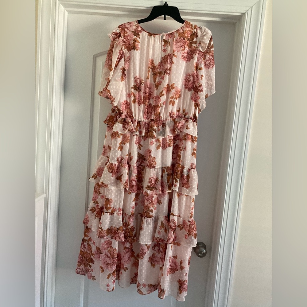 Rachel Parcell Pink Floral Tiered Midi Dress - Picture 4 of 8